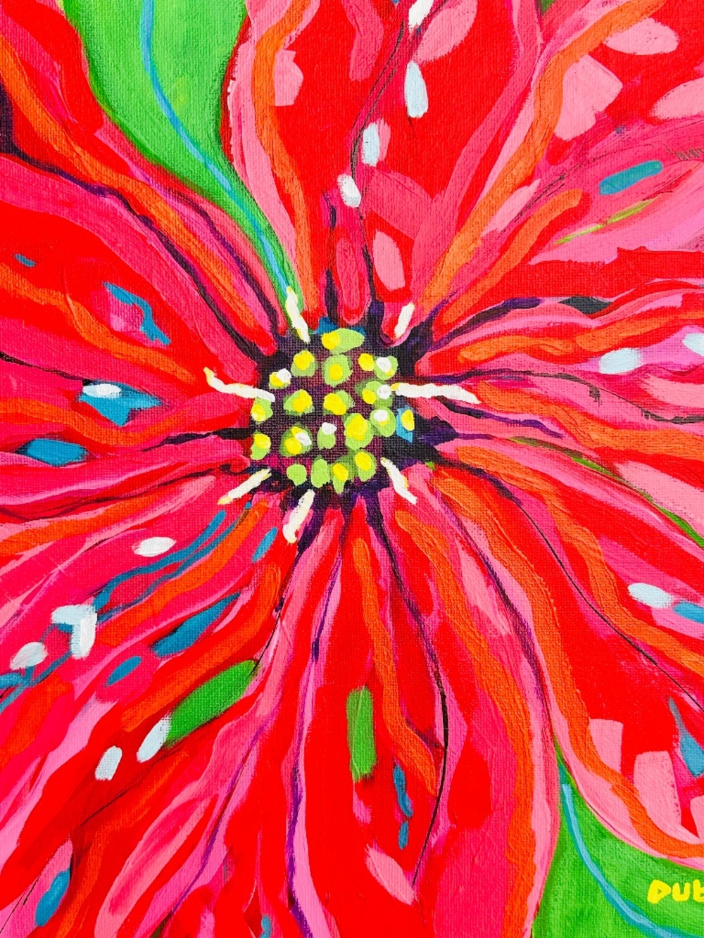 Modern Abstract Red Poinsettia Painting 12x12" Canvas Hand Painted